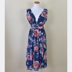 Lulu's Navy Floral Midi Dress